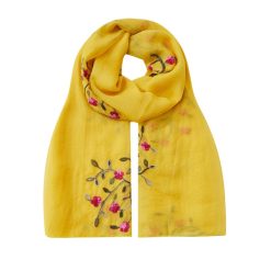 SCA276TU Scarf, Embroidered Flowers - Turmeric