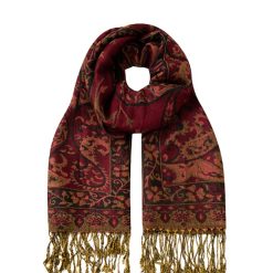 SCA325DR Scarf, Kashmiri Leaves - Dark Red