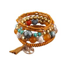 BRW085LBR Set of Five Stretch Bracelets - Brown