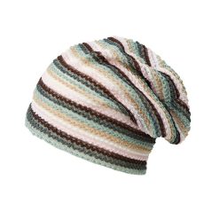 Alternative view of HAT013GY Beanie, Waffle Weave - Green Stripes