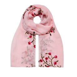 SCA276P Scarf, Embroidered Flowers - Pink