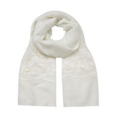 SCA501 Scarf, Embroidered Flowers - White