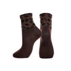 Alternative view of SOC054 Socks - Brown with Leopard Trim