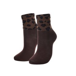 SOC054 Socks - Brown with Leopard Trim